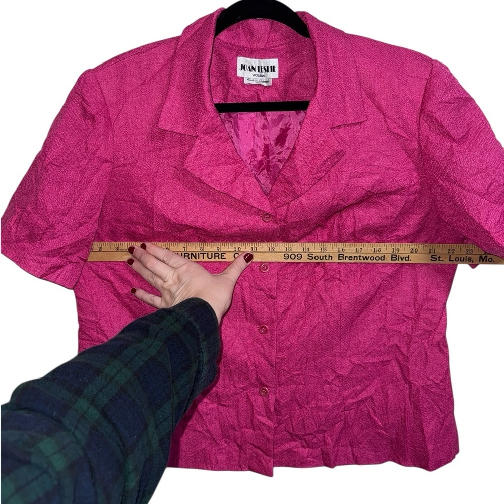 Joan Leslie Woman Fuchsia Textured Blouse 16W Shoulder Pads - Picture 5 of 8